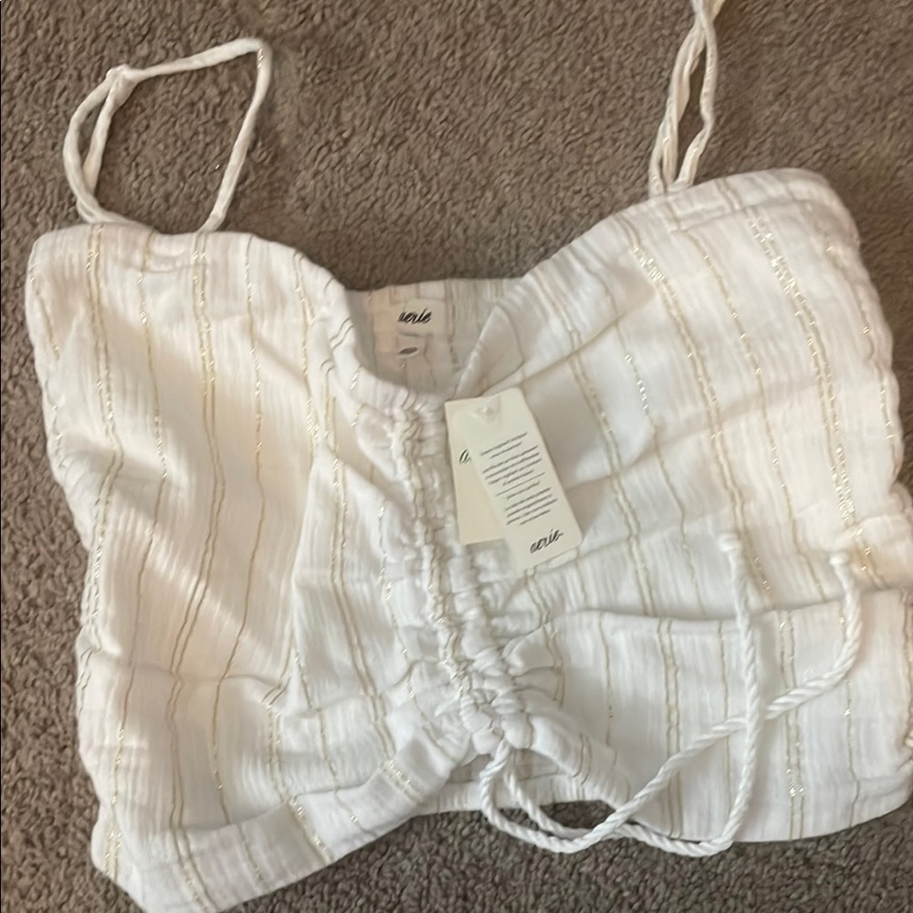 White Ruched Crop Top and Shorts Set Aerie - Picture 2 of 6